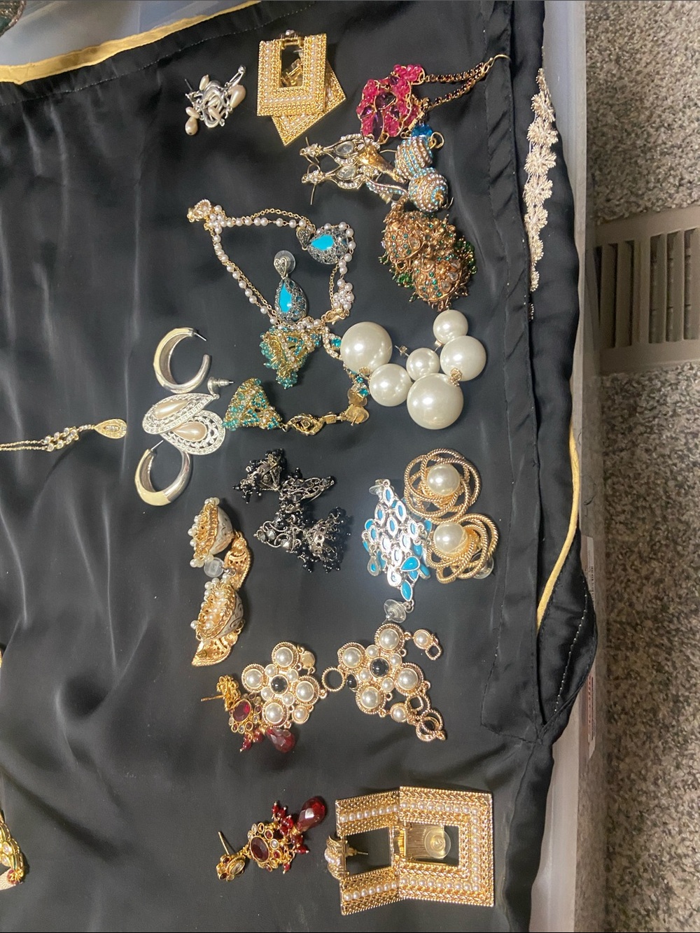 Haul Earrings in Gold, Pearl and Turquoise Tones Treasure Chest